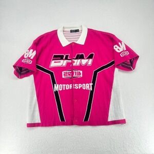 BoohooMAN BM Motorsport 2013 Pink Knit‎ Button Front Polo Shirt L